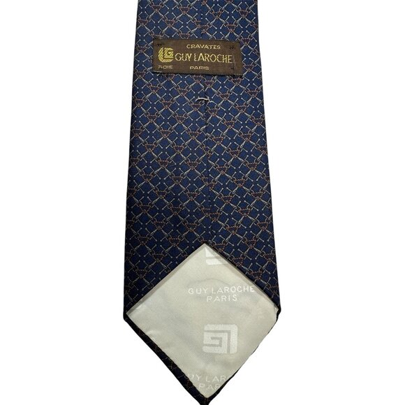 Guy Laroche Paris Navy Blue Patterned Silk Tie Cravates Luxury Formal Wear - Picture 3 of 7